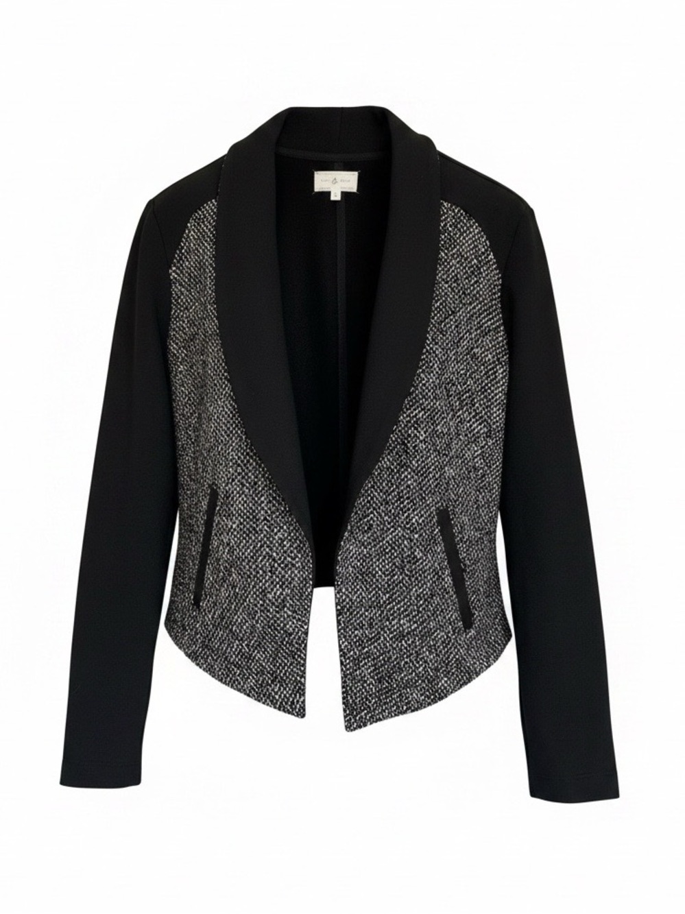 Lou & Grey black tweed knit open front blazer cardigan sweater Size S Comfort